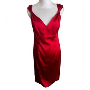 Calvin Klein NWT Red Satin Bombshell Midi Dress Size 8 formal cocktail party